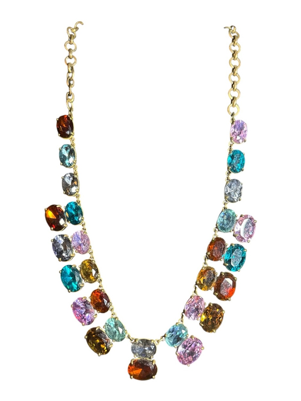 J.Crew Multicolor Crystal Statement Necklace Signed Gold Tone - Picture 3 of 8